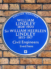 WILLIAM LINDLEY 1808-1900 Sir WILLIAM HEERLEIN LINDLEY 1853-1917 Civil Engineers lived here.jpg