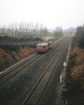 Schienenbus aus Warmensteinach, im Hintergrund die Einfahrsignale der Warmensteinacher Bahn (links) und der Pachtbahn, 1987