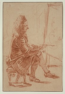 A. Watteau.  El artista en el caballete (posible retrato de Claude Audran III).  Circa 1709. Papel, Instituto de Arte sanguíneo de Chicago [comm.  una]