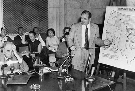 Joseph N. Welch (left) being questioned by Senator McCarthy, June 9, 1954.