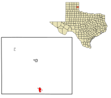 Wheeler County Texas sisälsi ja rekisteröimättömät alueet Shamrock highlighted.svg