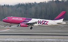 Wizz Air Airbus A320-200 landing at Sandefjord Airport, Torp