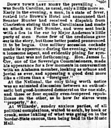 The secession crisis unfolding at the bar of Brown's Hotel, December 29, 1860 "Down town last night" Evening star, December 29, 1860.jpg