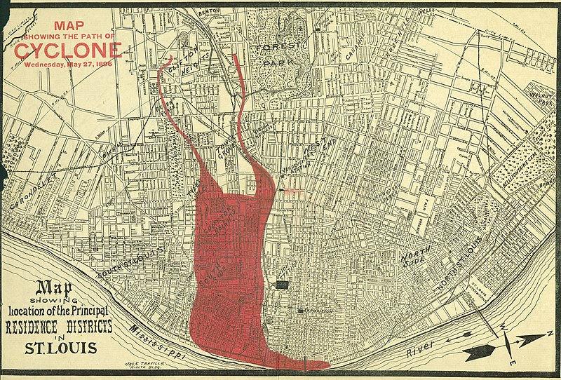 File:"Map showing the path of the Cyclone, Wednesday, May 27, 1896." (superimposed on Map showing location of the Principal Residence Districts in St. Louis).jpg