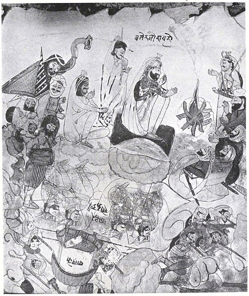 File:'Fighting and taking policy decisions', from a painted scroll documenting the joint Dogra-Sikh invasions of Ladakh, Baltistan, and Western Tibet, ca.1840's.jpg