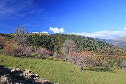 O cerro d'a Pinosa, estribación d'a sierra d'Erata sobre a cual se troba o cuello Ainielle, dende Basarán