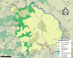 Barevná mapa znázorňující využití půdy.