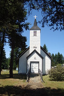 A small white chapel in Rainier, Washington from 1896.