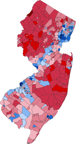 Results of the general election by municipality, darker colors indicate higher win percentage:
-Red municipalities won by Christie
-Blue municipalities won by Corzine 2009 New Jersey gubernatorial election results map by municipality.svg