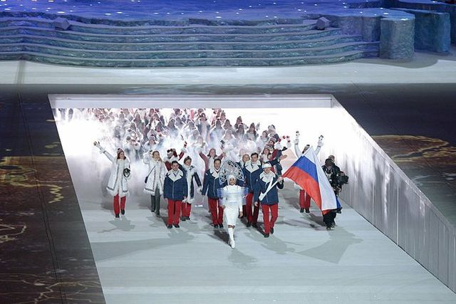 Russian team entering the stadium during the opening ceremony