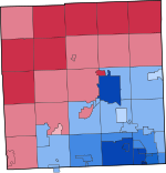 The 2020 election in Oakland County by municipality (certain villages like Holly not shown). 2020 US Presidential Election in Oakland County, Michigan.svg