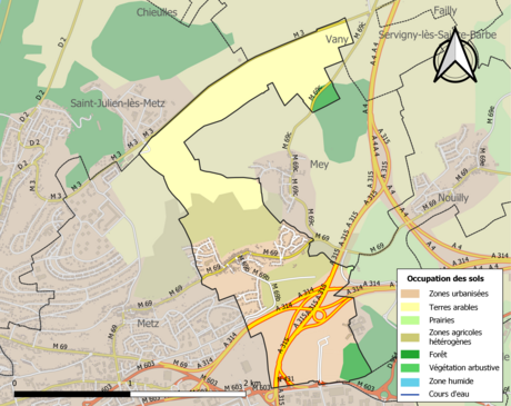 Carte en couleurs présentant l'occupation des sols.