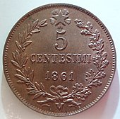 The Stella d'Italia on the first coins of a united Italy 5Centesimi1861Milano.jpeg