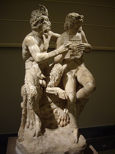 Faunus and Daphnis practising the Pan flute (Roman copy of Greek original).