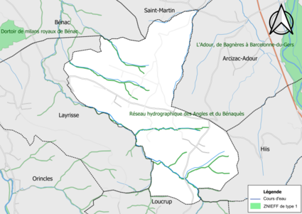 Carte de la ZNIEFF de type 1 sur la commune.