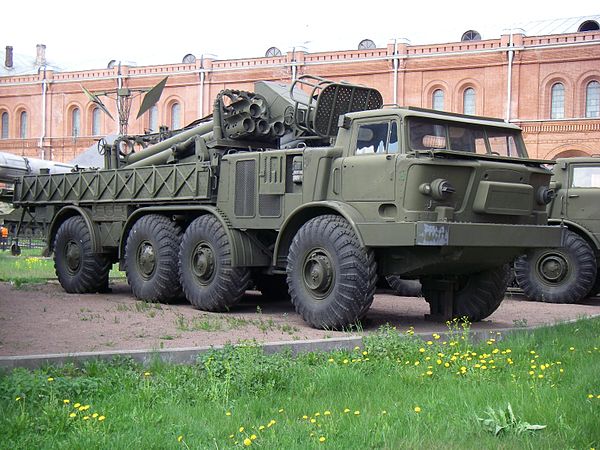The 9T452 transporter-loader vehicle at the St Petersburg Artillery Museum