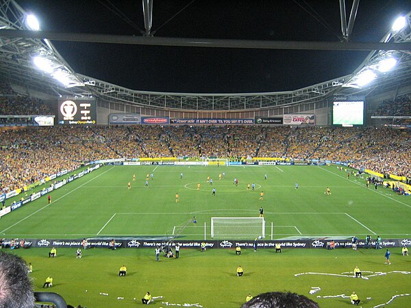 Australia playing Uruguay at Stadium Australia to determine the last qualifying spots for the 2006 World Cup.