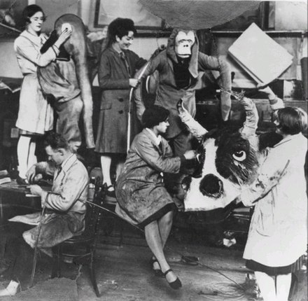 A group of students at the National Gallery of Victoria Art School with animal costumes c. 1930