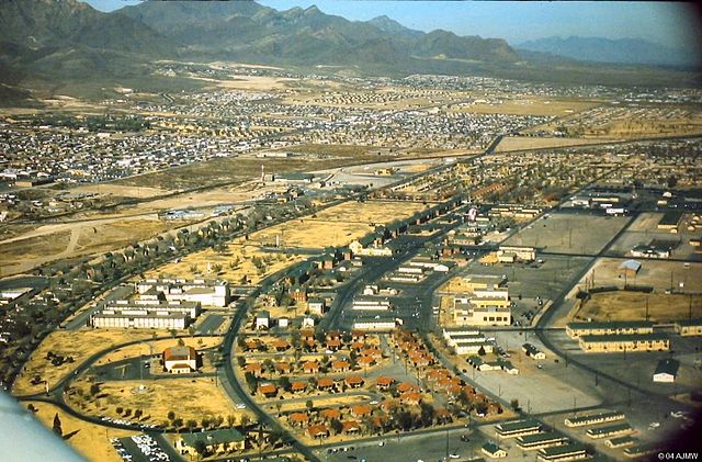 Aerial view of Fort Bliss, 1968, with Northeast El Paso in background