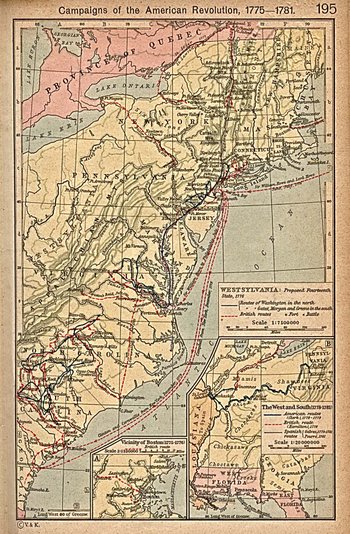 Map of campaigns in the Revolutionary War