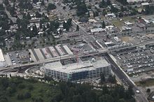 Aerial view of Angle Lake station and its parking garage under construction in June 2016