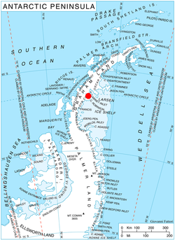 Location of Heros Peninsula in Graham Land, Antarctic Peninsula.