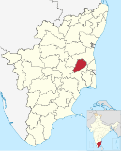 Ariyalurin piirikunta Tamil Nadun kartalla.