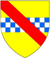 Arms of Stewart of Darnley (ancient): Arms of Stewart, Hereditary High Steward of Scotland, overall a bend gules for difference