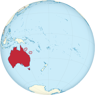 Australia on the globe (Coral Sea Islands Territory special) (small islands magnified) (Polynesia centered).svg
