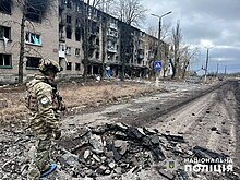 Damaged building in Avdiivka, 29 December 2023 Avdiivka during fighting (2023-12-29) 01.jpg