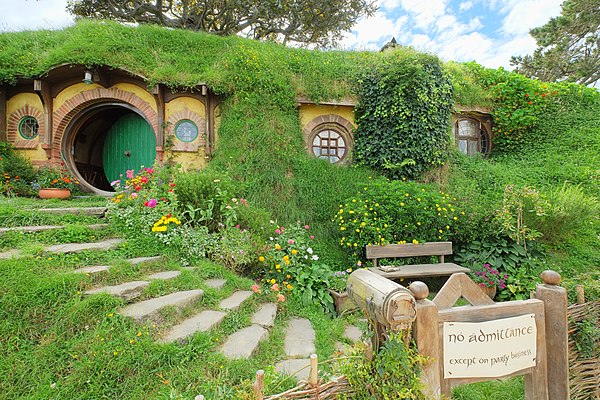 Bag End, Hobbiton, the comfortable underground dwelling of Bilbo and later Frodo Baggins, constructed for Peter Jackson's The Lord of the Rings film s