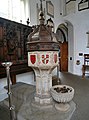15th-century font inside the Church of Saint Mary the Less, Cambridge. [46]