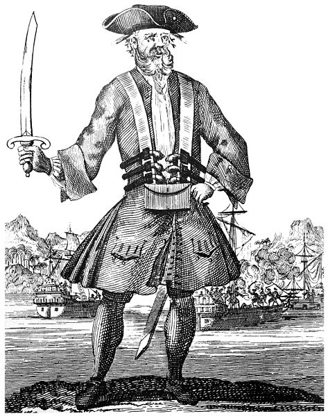 Edward Teach aka Blackbeard, as engraved by Benjamin Cole in the 1724 edition