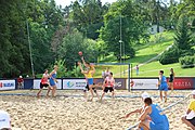 Deutsch: Beachhandball Europameisterschaften 2019 (Beach handball Euro); Tag 1: 2. Juli 2019 – Männer, Vorrunde Gruppe C, Schweiz-Ukraine 2:1 (22:23, 17:14, 9:6) English: Beach handball Euro; Day 1: 2 July 2019 – Men Preliminary Round Group C – Switzerland-Ukraine 2:1 (22:23, 17:14, 9:6)