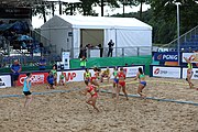 Deutsch: Beachhandball Europameisterschaften 2019 (Beach handball Euro); Tag 4: 5. Juli 2019 – Frauen, Viertelfinale, Kroatien-Ukraine 2:0 (21:20, 21:18) English: Beach handball Euro; Day 4: 5 July 2019 – Quarter Final Women – Croatia-Ukraine 2:0 (21:20, 21:18)