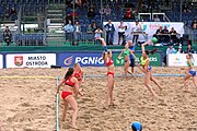 Deutsch: Beachhandball Europameisterschaften 2019 (Beach handball Euro); Tag 4: 5. Juli 2019 – Frauen, Viertelfinale, Kroatien-Ukraine 2:0 (21:20, 21:18) English: Beach handball Euro; Day 4: 5 July 2019 – Quarter Final Women – Croatia-Ukraine 2:0 (21:20, 21:18)