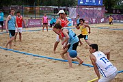 Deutsch: Beachhandball bei den Olympischen Jugendspielen 2018; Tag 5, 10. November 2018; Jungs, Platzierungsrunde - Uruguay-Italien 1:2 English: Beach handball at the 2018 Summer Youth Olympics at 11 October 2018 – Boys Consolation Round – Uruguay-Italy 1:2