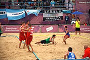 Deutsch: Beachhandball bei den Olympischen Jugendspielen 2018; Tag 5, 10. November 2018; Jungen, Hauptrunde - Ungarn-Portugal 0:2 English: Beach handball at the 2018 Summer Youth Olympics at 11 October 2018 – Boys Main Round – Hungary-Portugal 0:2