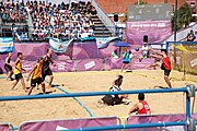 Deutsch: Beachhandball bei den Olympischen Jugendspielen 2018; Tag 3, 9. Oktober 2018; Jungs, Vorrunde, Gruppe A - Ungarn-Thailand 2:1 English: Beach handball at the 2018 Summer Youth Olympics at 9 October 2018 – Girls Preliminary Round Group A‎ – Hungary-Thailand 2:1