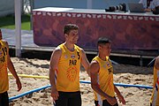 Deutsch: Beachhandball bei den Olympischen Jugendspielen 2018; Tag 4, 10. Oktober 2018; Jungs, Vorrunde, Gruppe A - Spanien-Venezuela 2:0 English: Beach handball at the 2018 Summer Youth Olympics at 10 October 2018 – Boys Preliminary Round Group A – Spain-Venezuela 2:0