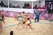 Deutsch: Beachhandball bei den Olympischen Jugendspielen 2018; Tag 5, 10. November 2018; Mädchen, Hauptrunde - Ungarn-Argentinien 1:2 English: Beach handball at the 2018 Summer Youth Olympics at 11 October 2018 – Girls Main Round – Hungary-Argentina 1:2