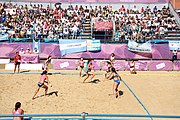 Deutsch: Beachhandball bei den Olympischen Jugendspielen 2018; Tag 3, 9. Oktober 2018; Mädchen, Vorrunde, Gruppe A - Chinese Taipei (Taiwan)-Mauritius 2:0 English: Beach handball at the 2018 Summer Youth Olympics at 9 October 2018 – Girls Preliminary Round Group A‎ – Chinese Taipei-Mauritius 2:0