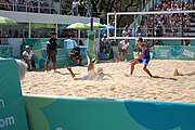 Deutsch: Beachvolleyball bei den Olympischen Jugendspielen 2018; Tag 11, 17. Oktober 2018; Jungen,Finale – Niederlande (Matthew Immers/Yorick de Groot)-Schweden (David Åhman/Jonatan Hellvig) 0:2 (20–22/15–21) English: Beach volleyball at the 2018 Summer Youth Olympics at 17 October 2018 – Final – Netherlands (Matthew Immers/Yorick de Groot)-Sweden (David Åhman/Jonatan Hellvig) 0:2 (20–22/15–21)