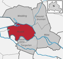 Locatie van Moabit binnen het district Mitte