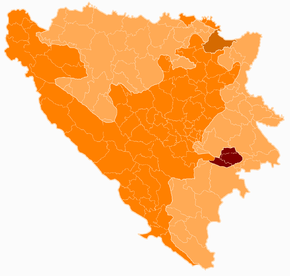 Harta cantonului Podrinje Bosniac în cadrul statului Bosnia și Herțegovina