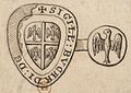 Heraldic seal of Bouchard of Marly, dated 1225. A fully developed heraldic shield is shown on the obverse side of the seal, replacing the depiction of the fully armed knight as it were pars pro toto.