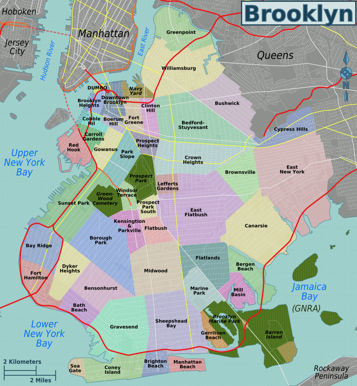 manhattan and brooklyn map List Of Brooklyn Neighborhoods Wikipedia manhattan and brooklyn map