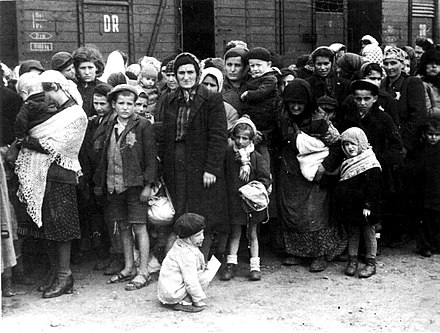 Hungarian Jewish Women and children from Carpatho-Ruthenia after their arrival at the Auschwitz deathcamp (May/June 1944). Photo from the Auschwitz Album.