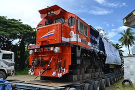 Lokomotif CC 205 13 26 yang berhasil menjalani perbaikan di Progress Rail, tiba di Stasiun Pidada