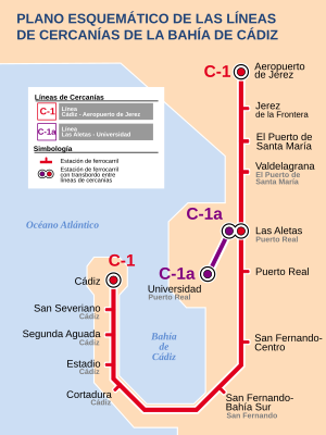 Cercanías Cádiz färdvägskarta